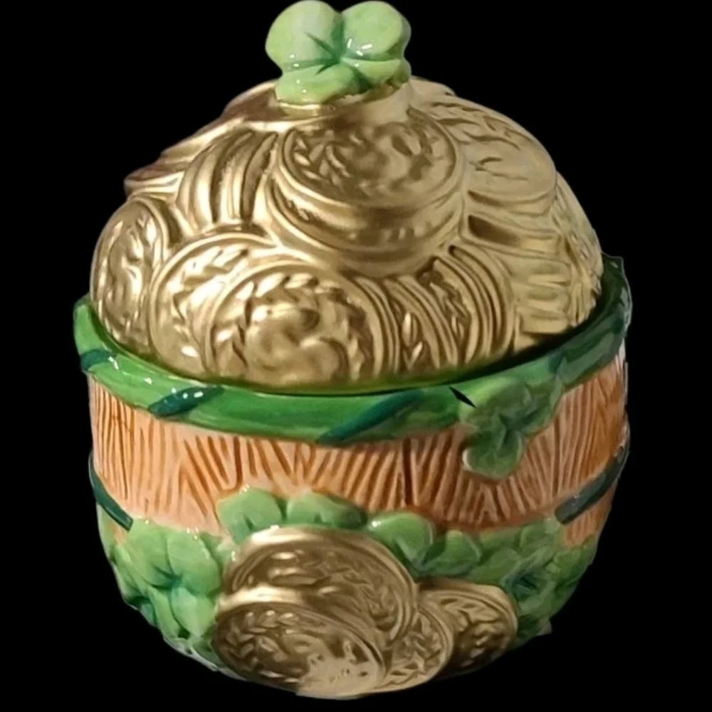 3pc St Patrick's Day Lucky Shamrock Leprechaun Pot O' Gold Teapot Sugar Creamer
